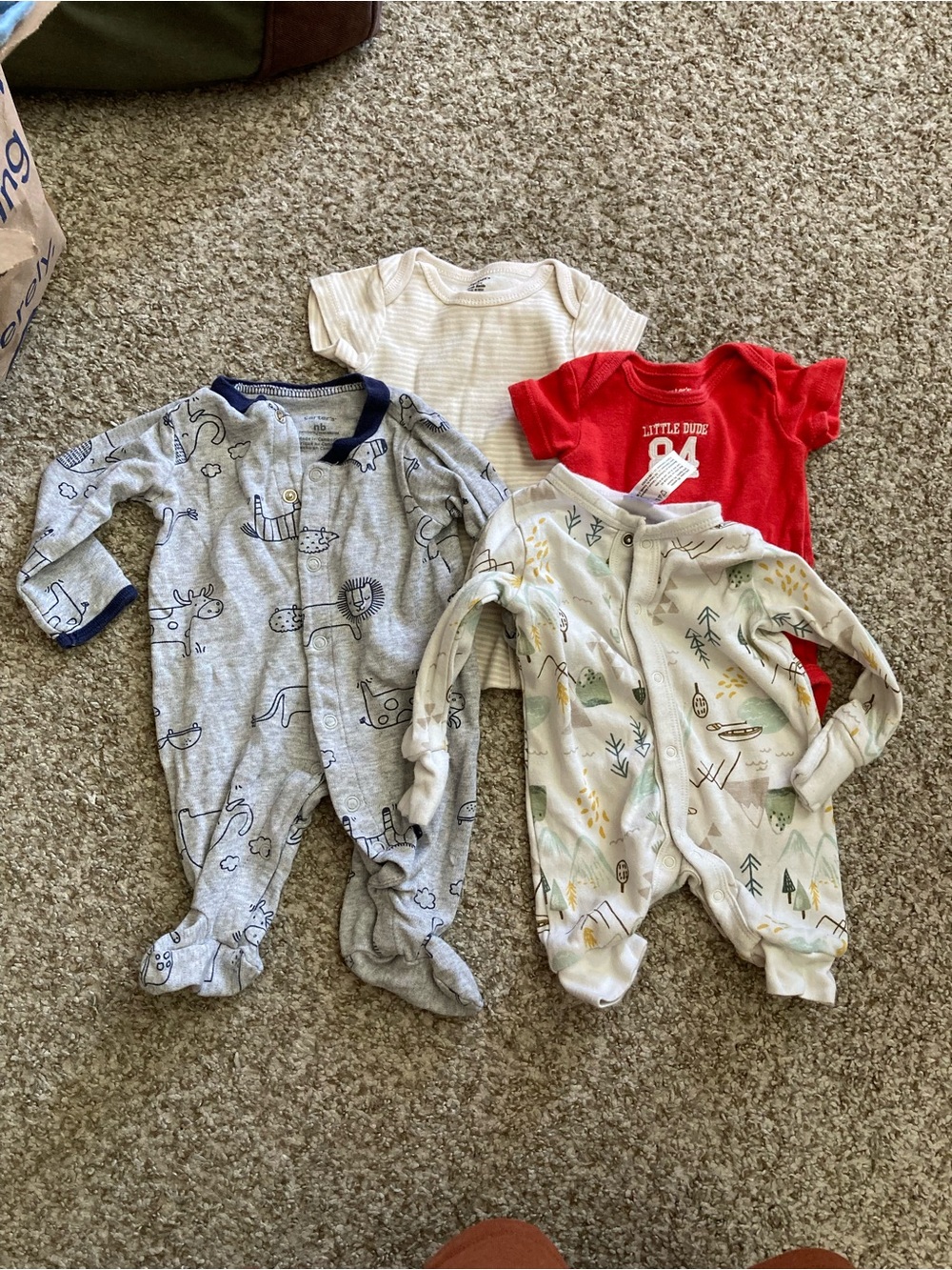 Mixed Baby One-Piece Bundle — Gray, Cream, Red, White